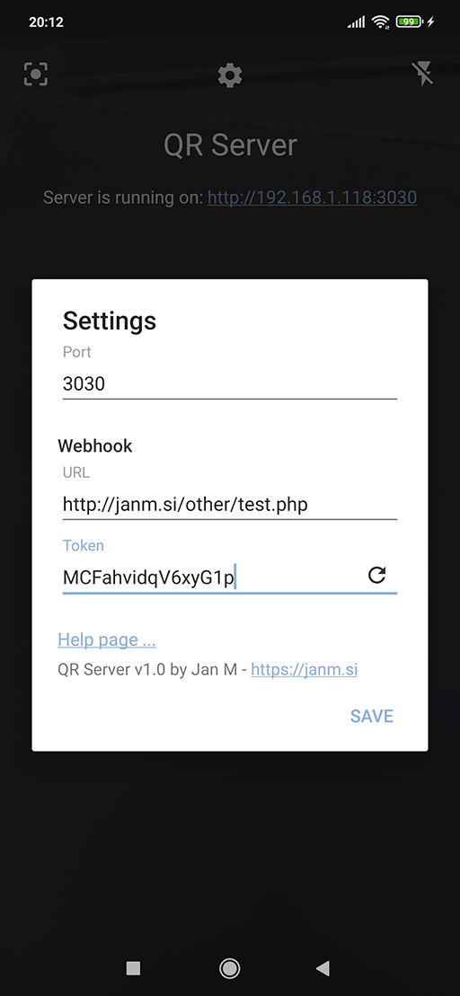 Settings screen